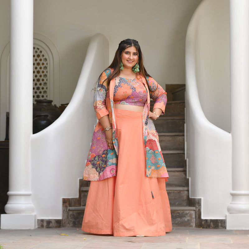 Pearl Peach Bloom Floral Skirt Co-Ord Set