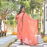 Sun-Kissed Peach Butta Chikan Laced Suit Set
