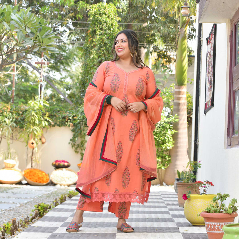Sun-Kissed Peach Butta Chikan Laced Suit Set