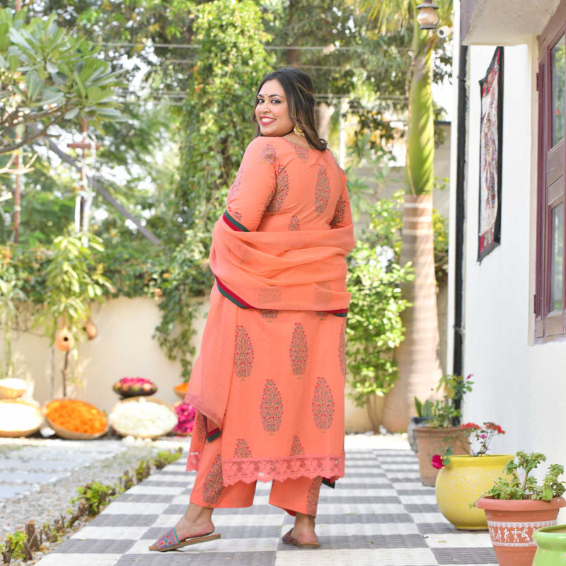 Sun-Kissed Peach Butta Chikan Laced Suit Set