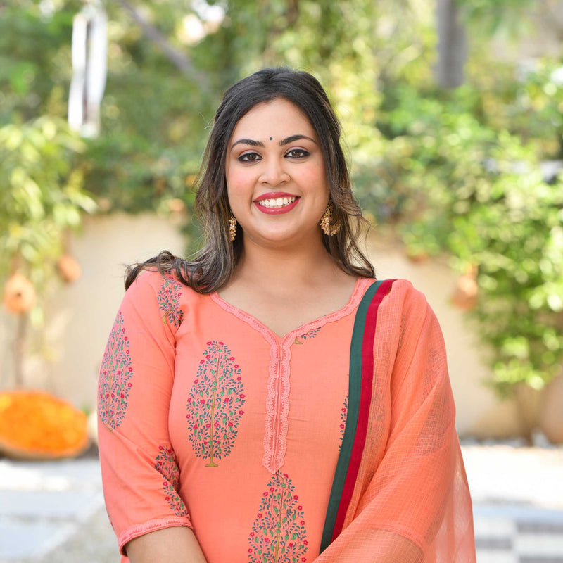 Sun-Kissed Peach Butta Chikan Laced Suit Set