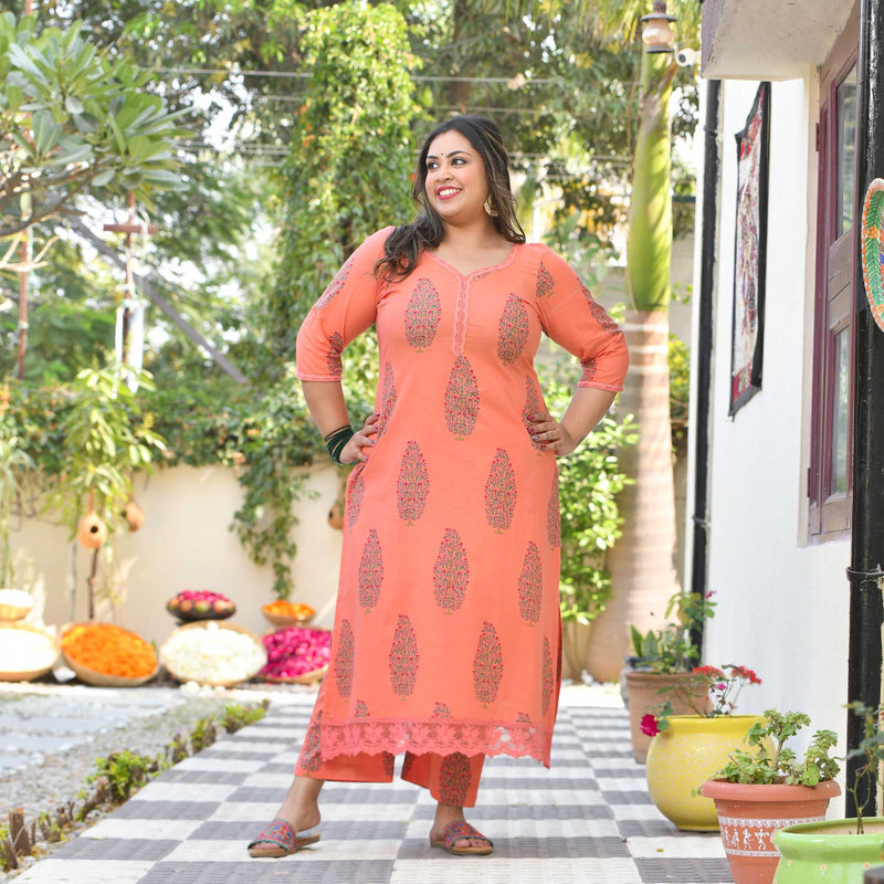 Sun-Kissed Peach Butta Chikan Laced Suit Set