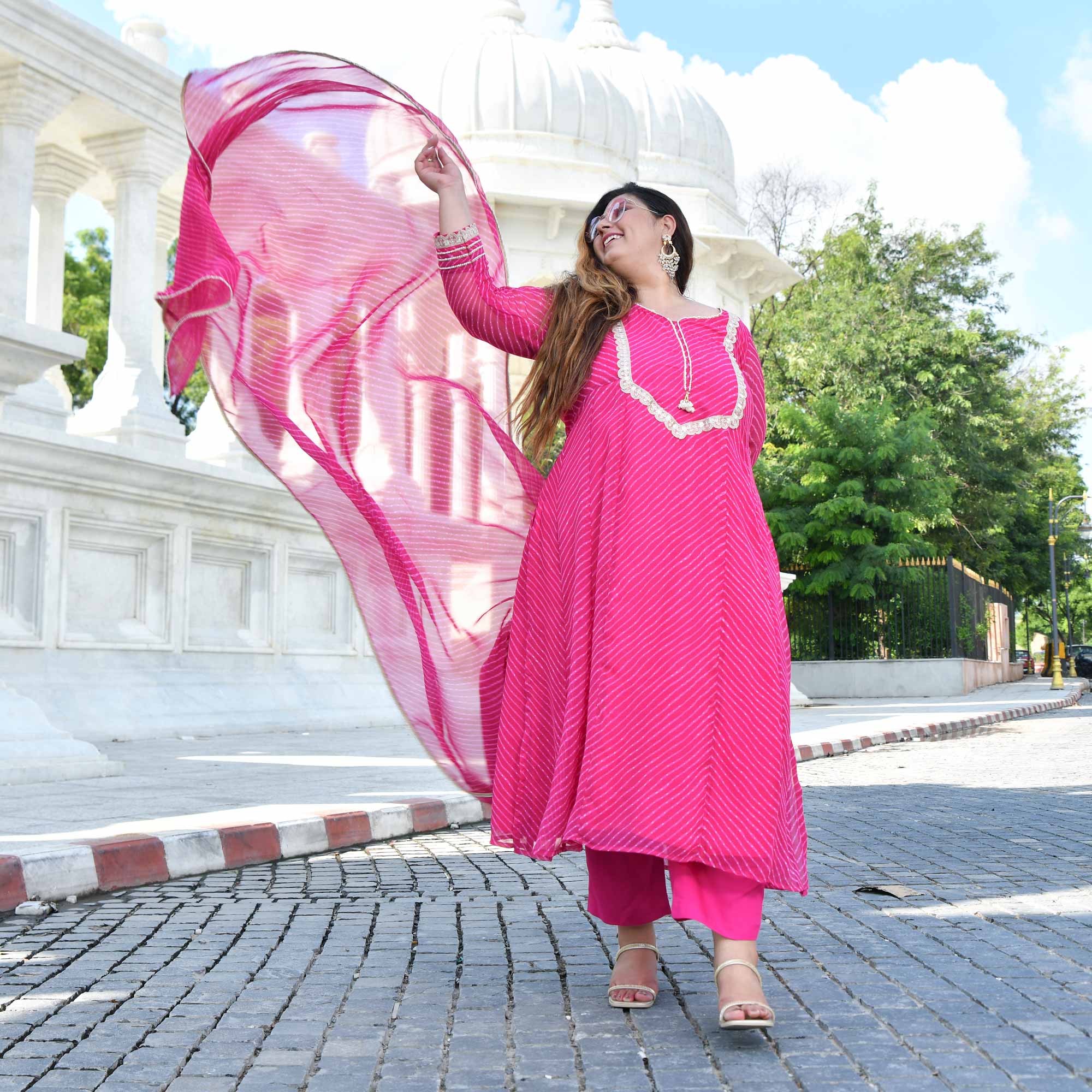 Jaipur Pink Mothra Georgette Aline Kali Kurta