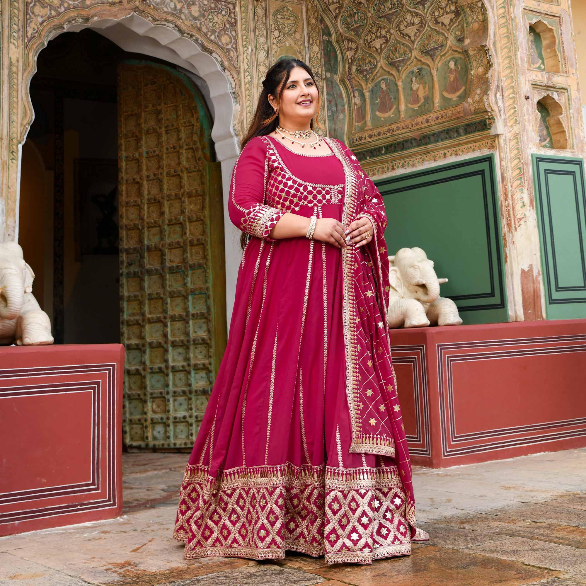 Raas aur Rose - Deep Pink Sequin Embroidered Georgette Anarkali