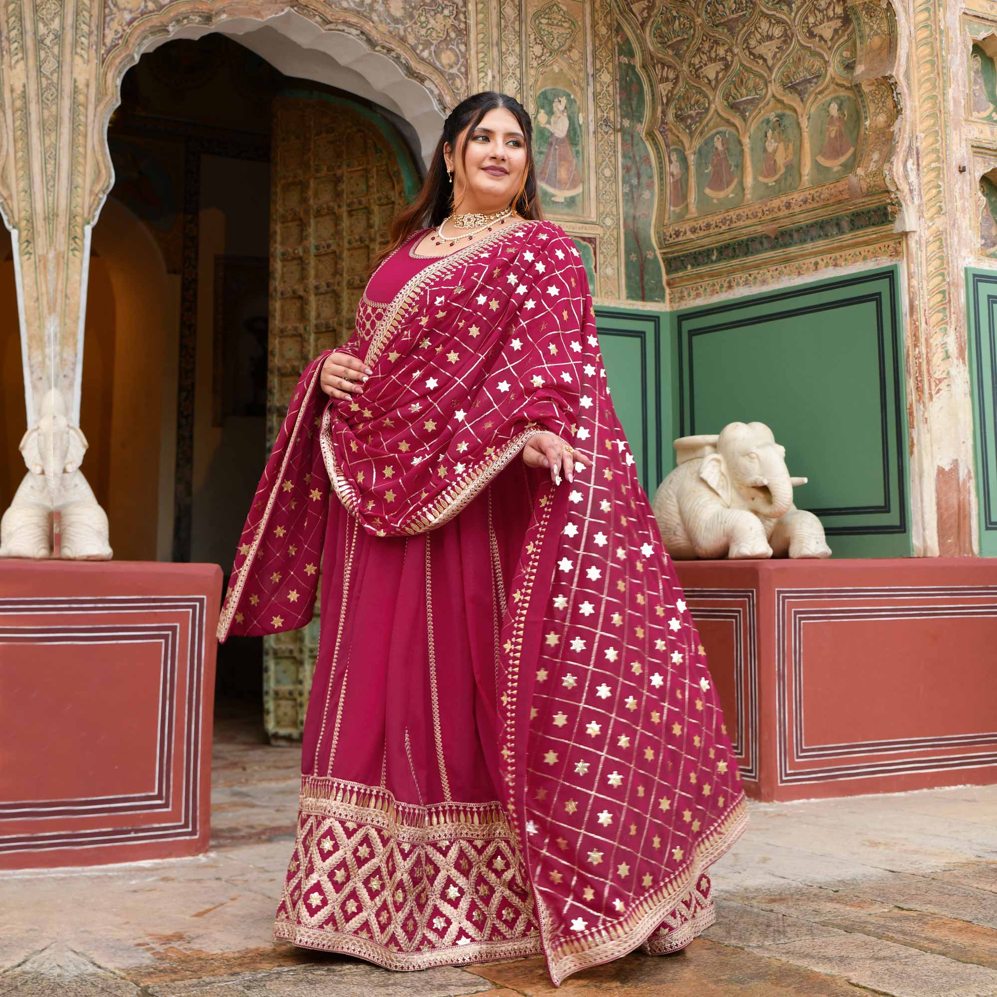 Raas aur Rose - Deep Pink Sequin Embroidered Georgette Anarkali