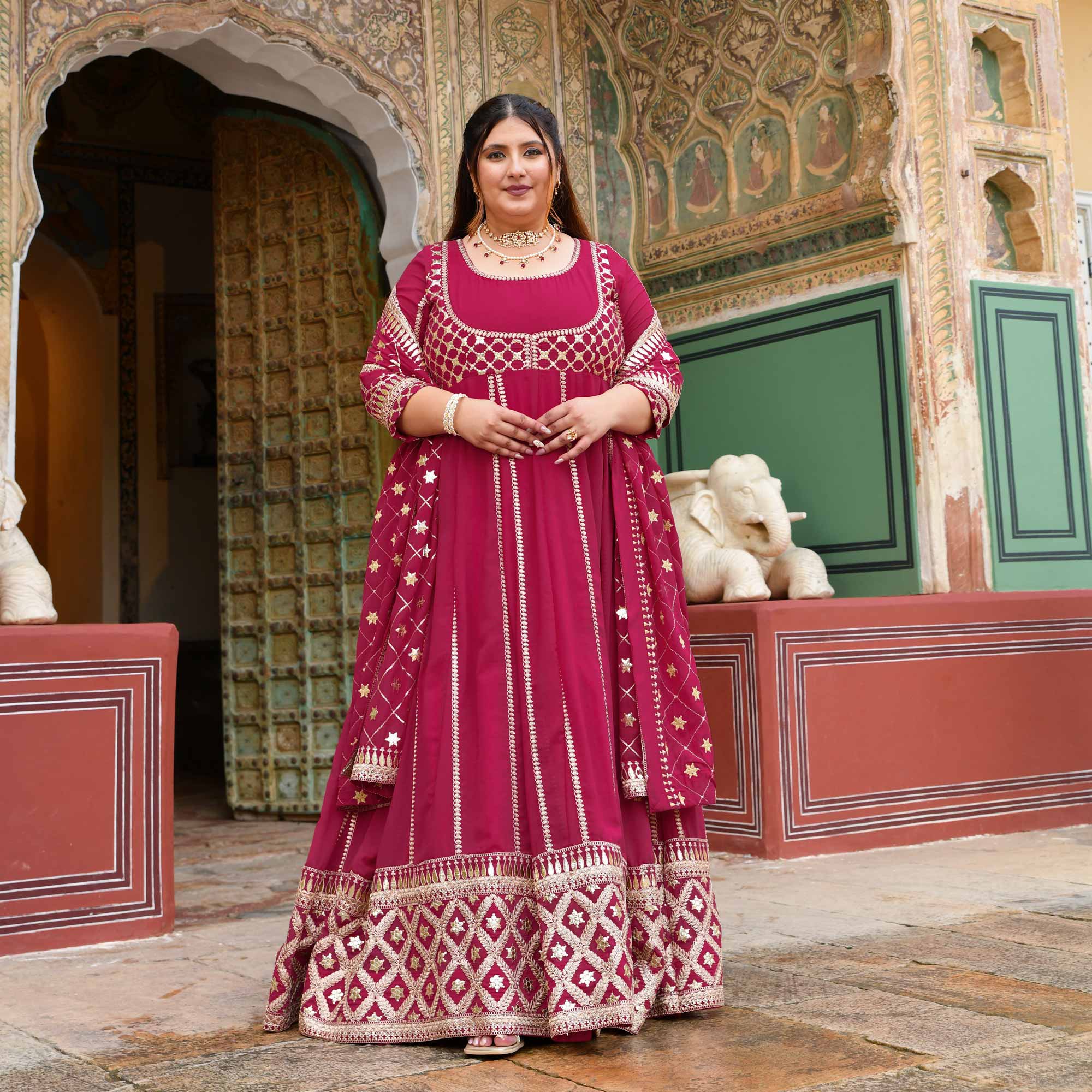 Raas aur Rose - Deep Pink Sequin Embroidered Georgette Anarkali