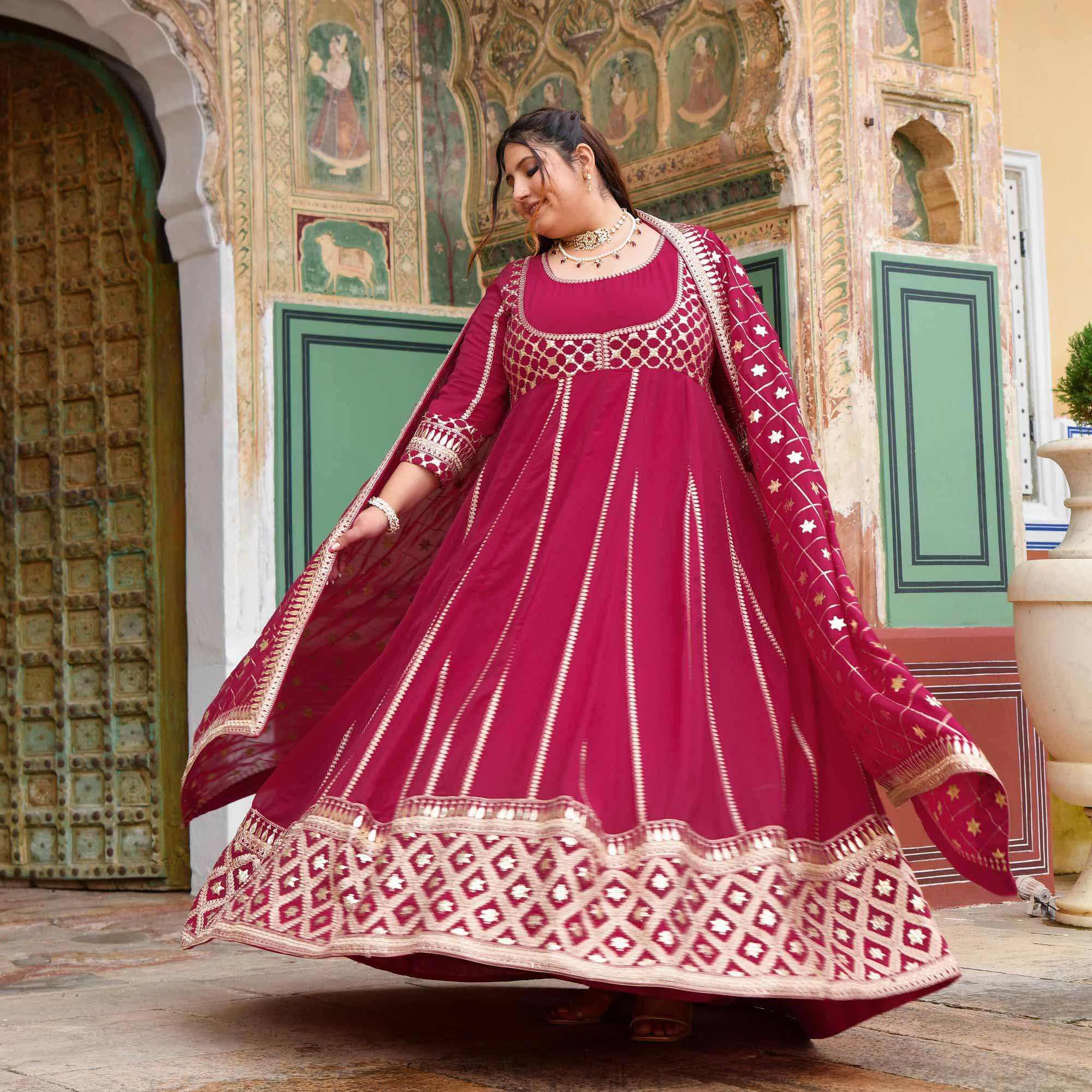 Raas aur Rose - Deep Pink Sequin Embroidered Georgette Anarkali