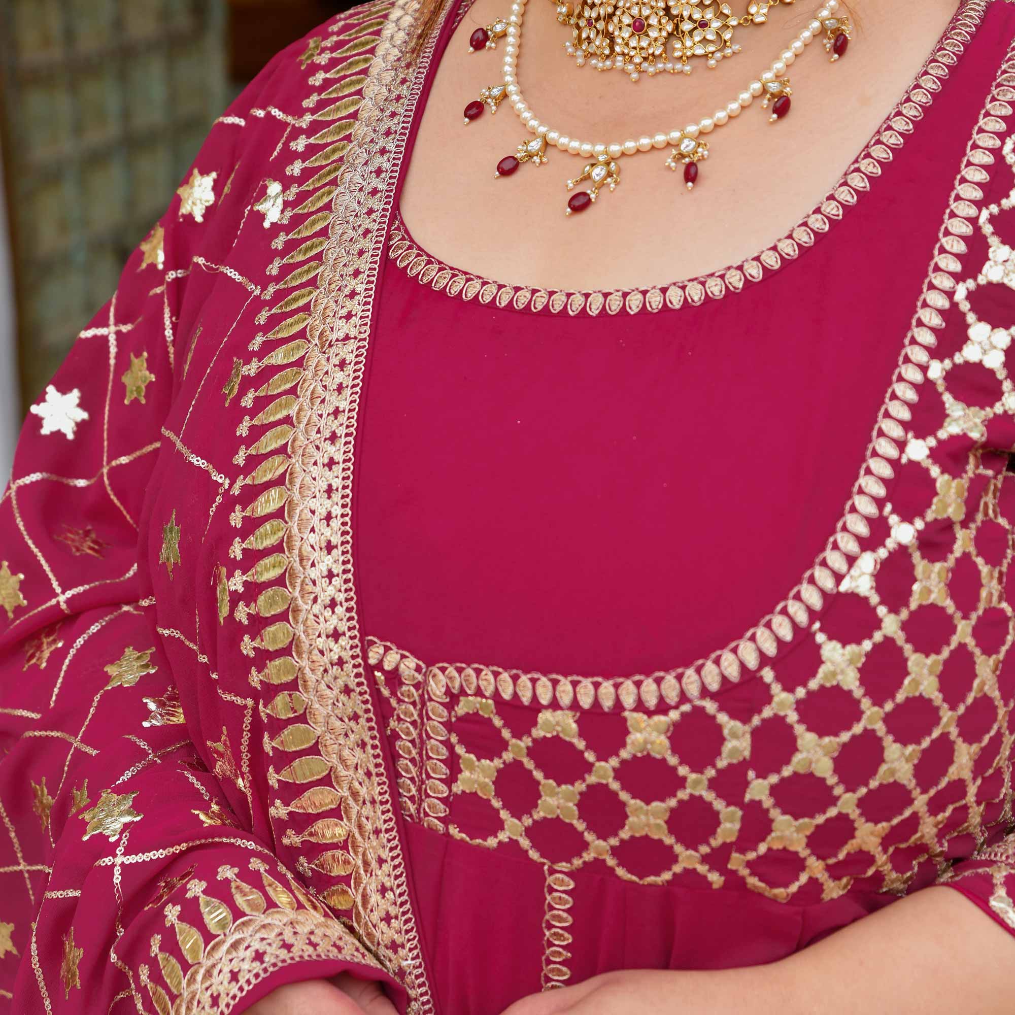 Raas aur Rose - Deep Pink Sequin Embroidered Georgette Anarkali