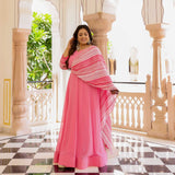 Peachy Paradise & Rose Romance Georgette Anarkali With Belt Drape