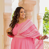 Peachy Paradise & Rose Romance Georgette Anarkali With Belt Drape
