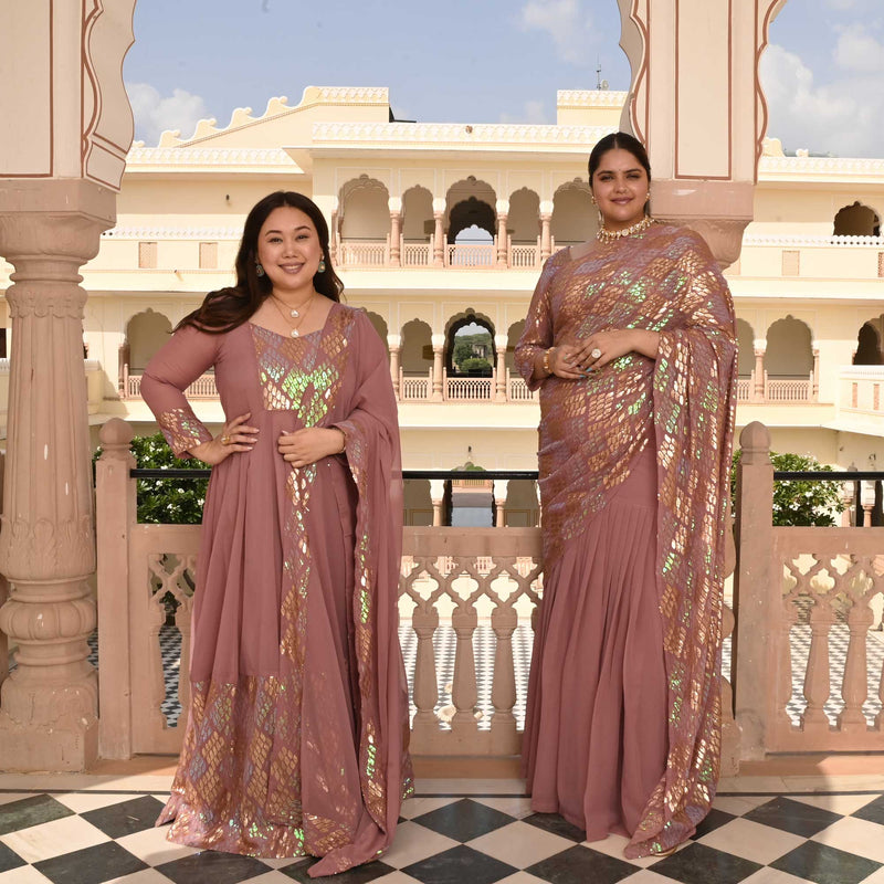 Misty Rose Metallic Sequin Embroidered Anarkali