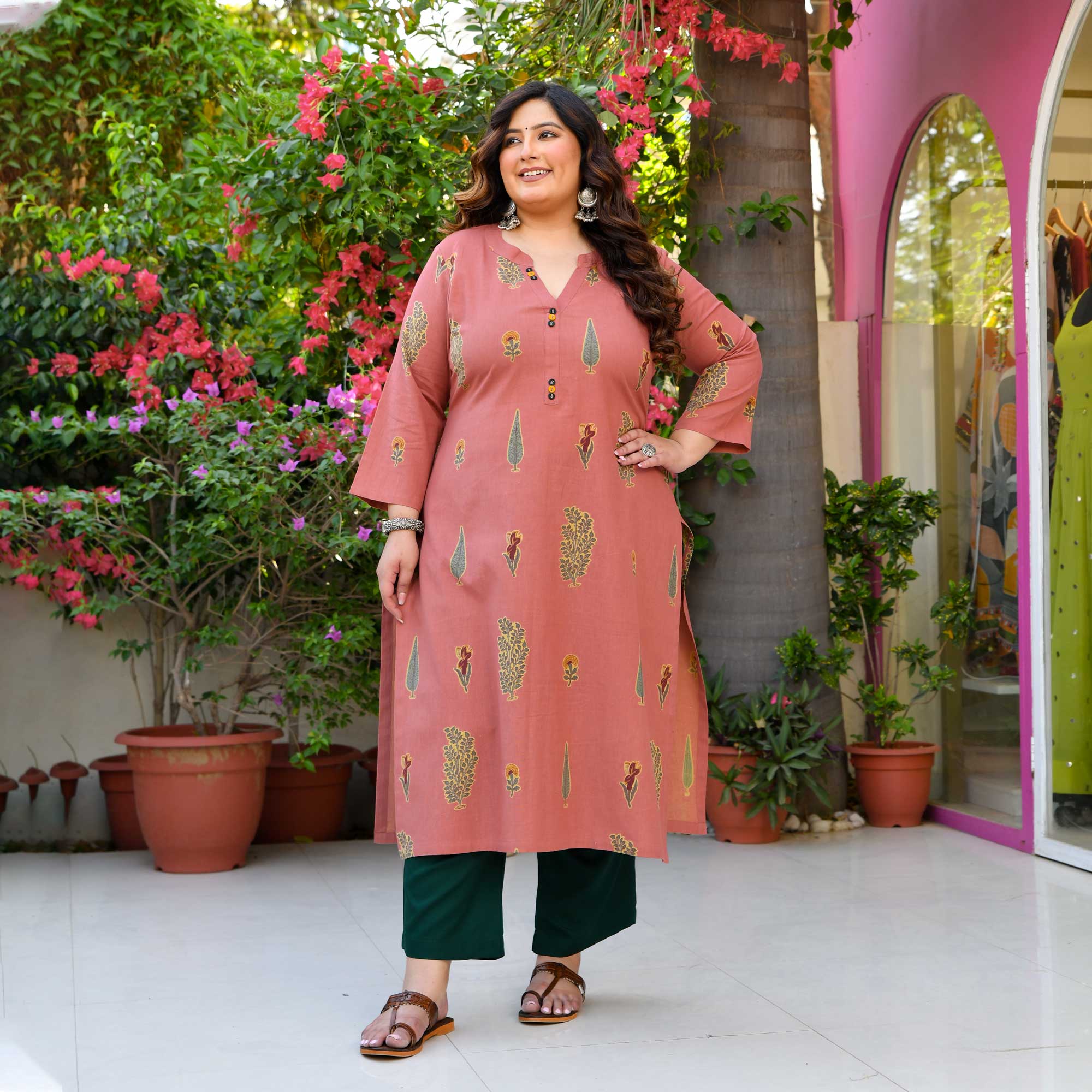 Melon Mist - Peach Butta Printed Pure Cotton Kurta
