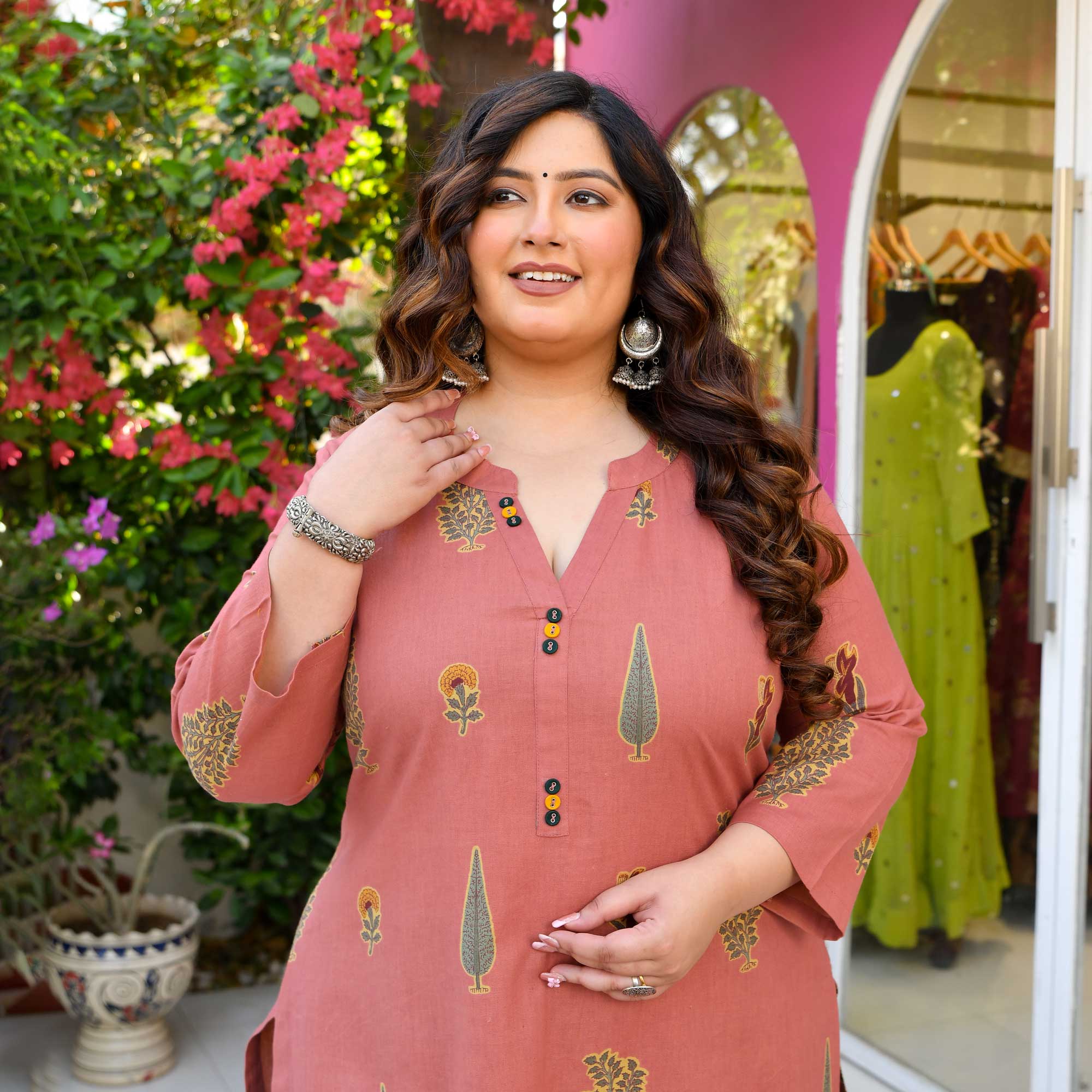 Melon Mist - Peach Butta Printed Pure Cotton Kurta
