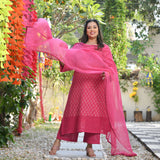 Gulaab Ki Rani Handblock Printed Chikankari Suit Set