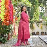 Gulaab Ki Rani Handblock Printed Chikankari Suit Set