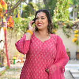 Gulaab Ki Rani Handblock Printed Chikankari Suit Set