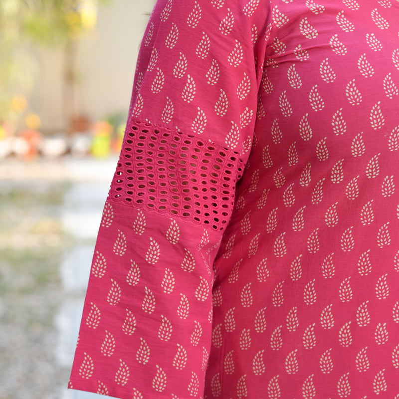 Gulaab Ki Rani Handblock Printed Chikankari Suit Set