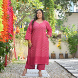 Gulaab Ki Rani Handblock Printed Chikankari Suit Set