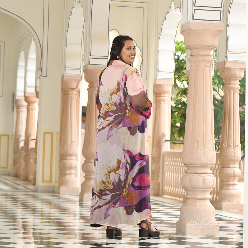 Brush Stroke Assymetrical Chiffon Co-Ord Set
