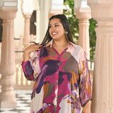Brush Stroke Assymetrical Chiffon Co-Ord Set