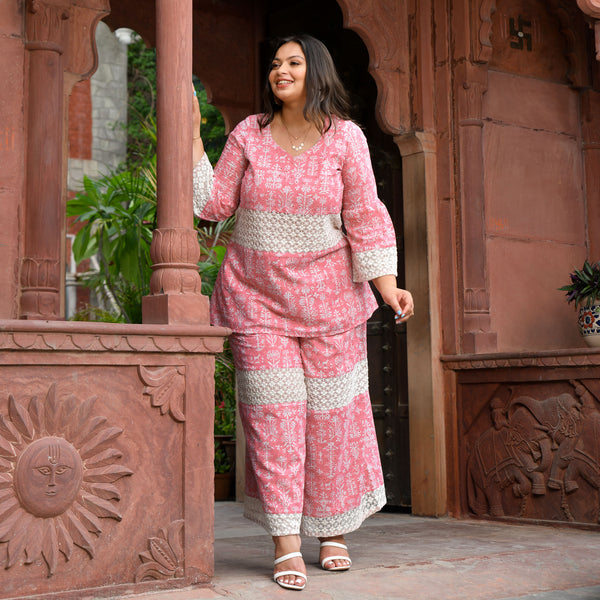 Frosted Rose Chikankari Laced Co-Ord Set