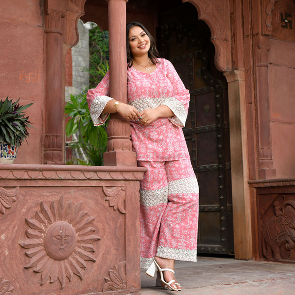 Frosted Rose Chikankari Laced Co-Ord Set