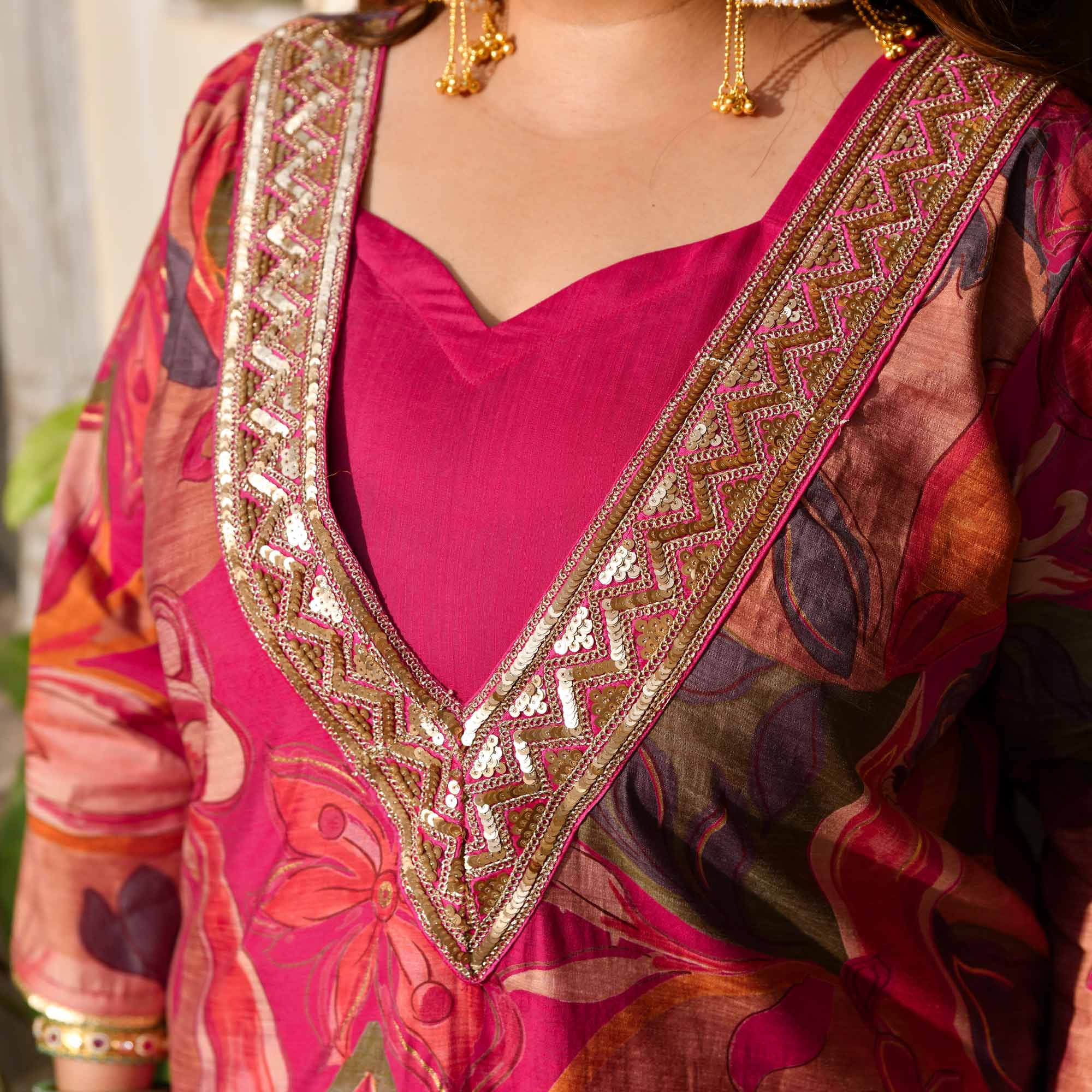 Toran- Dark Pink Abstract Print Modal Cape Set