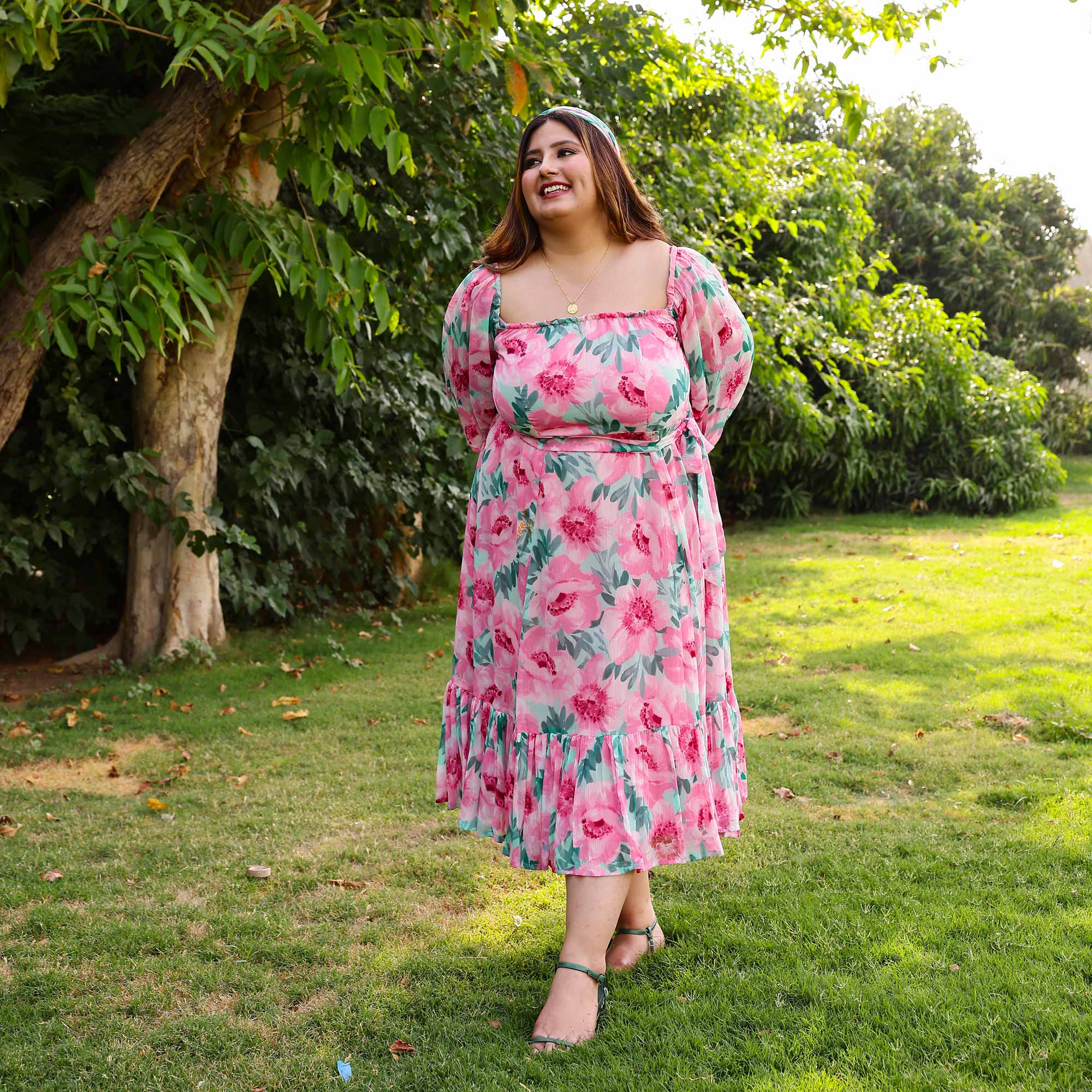 Toffe Pink Floral Chiffon Dress