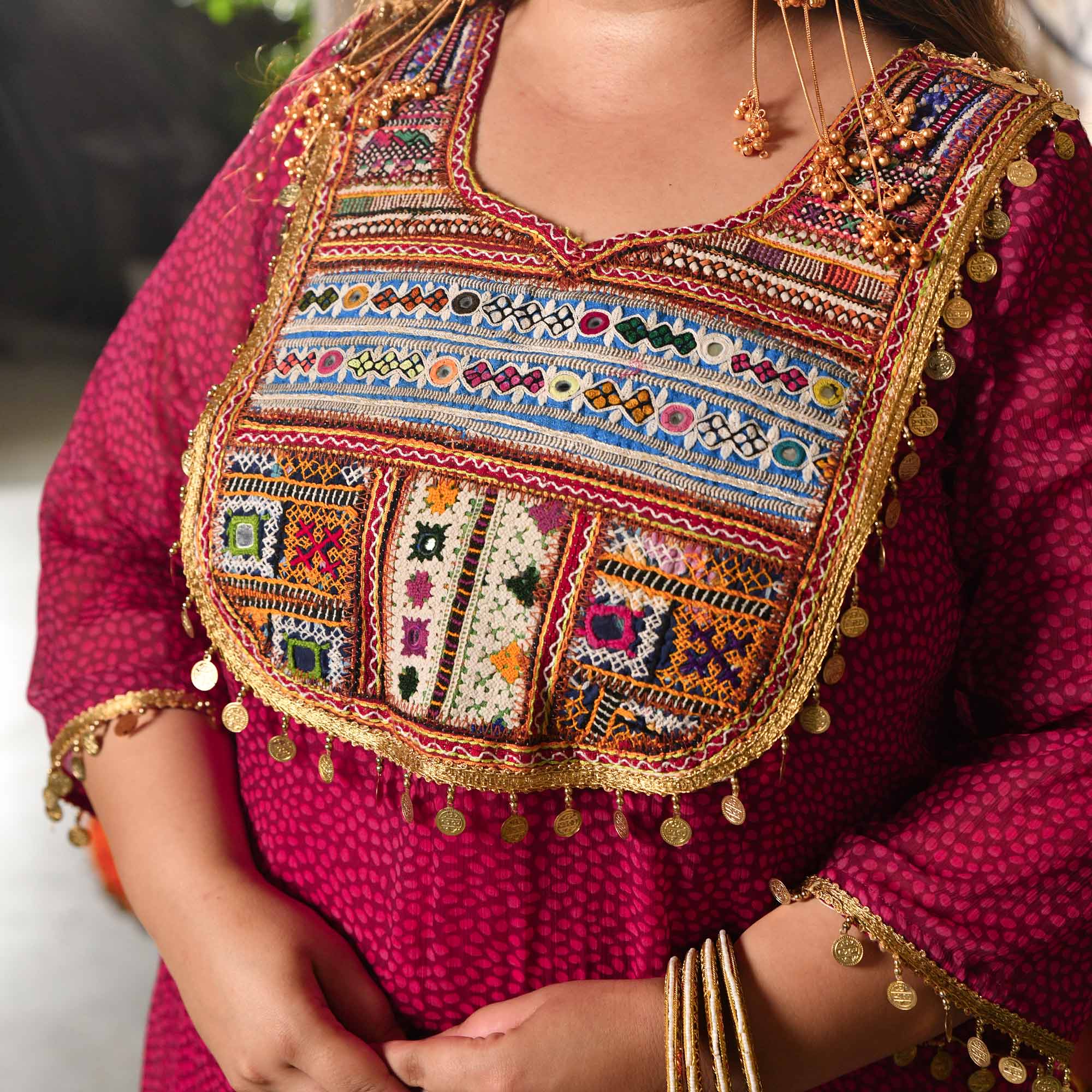 Bindiya- Dark Pink Chiffon Kutch Hand Embroidered Kurta