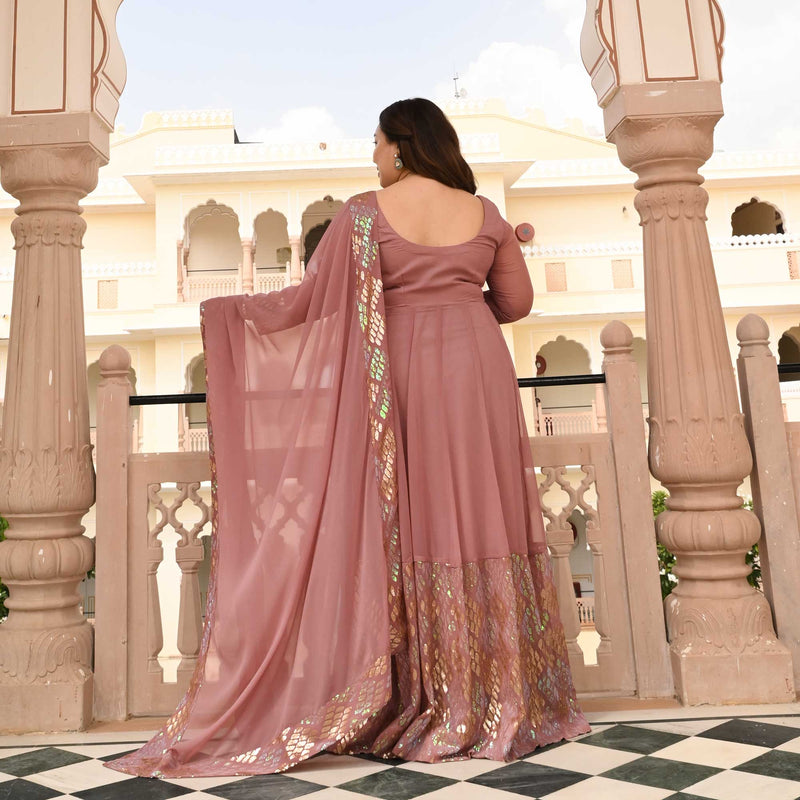 Misty Rose Metallic Sequin Embroidered Anarkali