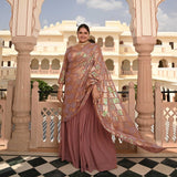 Misty Rose Metallic Sequin Embroidered Drape Saree Set