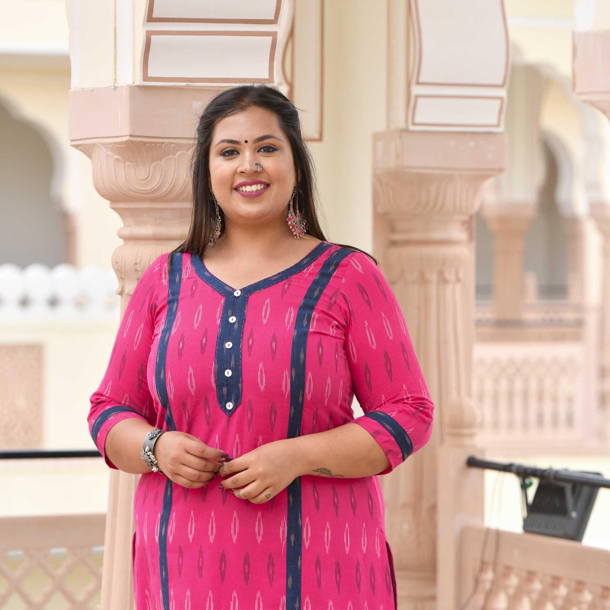 Maharani Pink Handwoven Ikkat Kurta