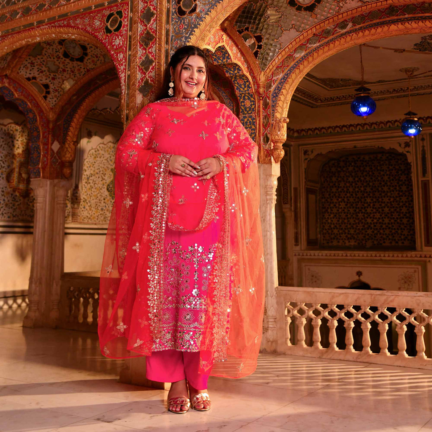 REYNA Pink Embroidered Georgette Suit Set