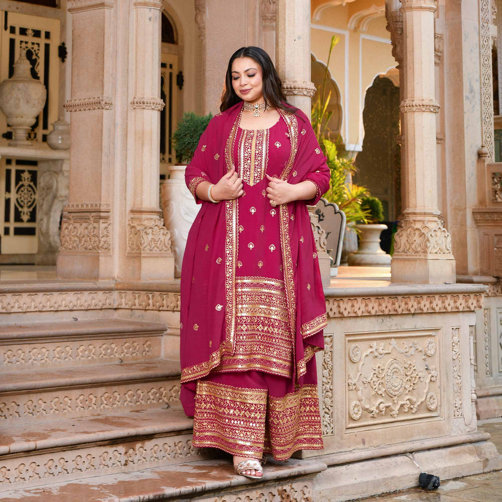 PINK SEQUENCE EMBROIDERED SUIT SET