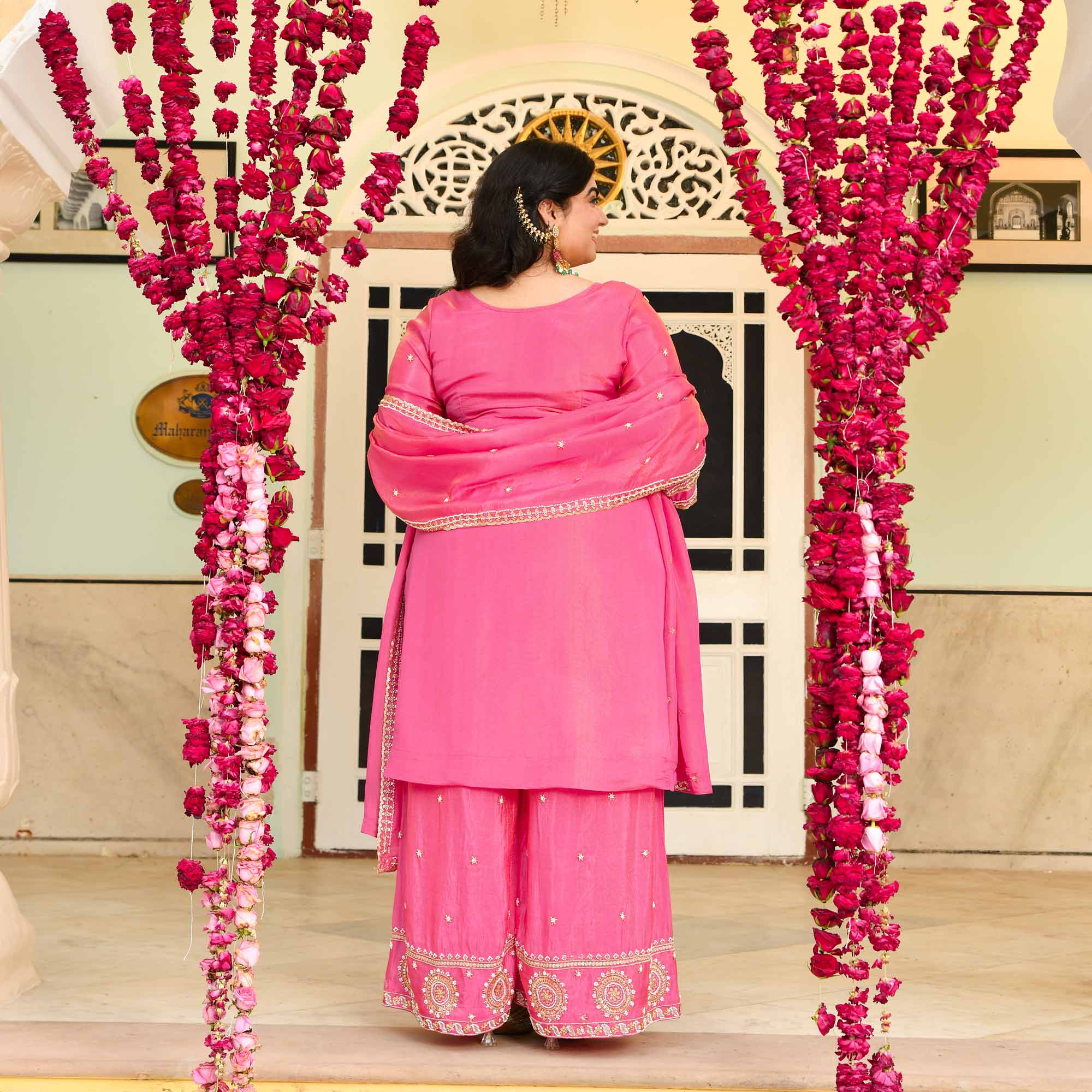 Shukran- Fuscia Pink Pure Tissue Cutdana Embroidered Suit Set