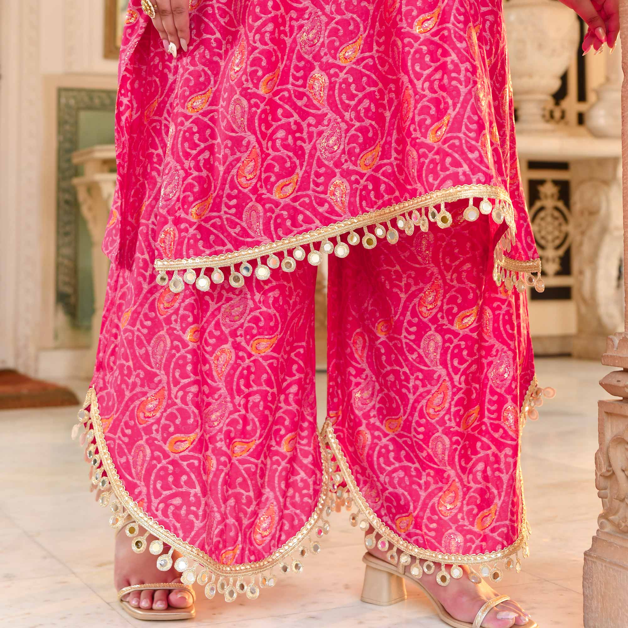Palace Pink Mirror Embroidered Rayon Co-ord Set