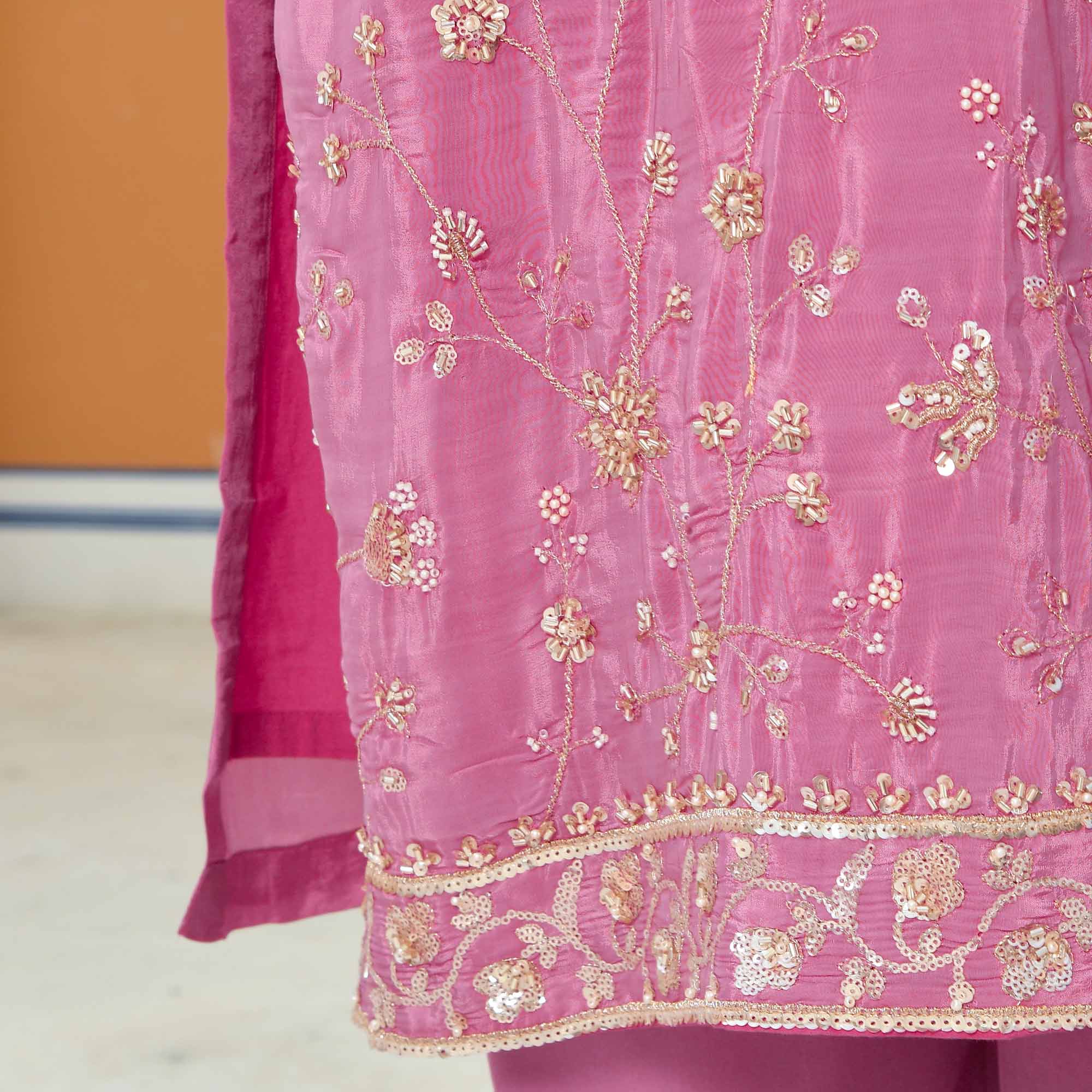 Swapan Lok- Black Pure Crepe Cutdana Embroidered Suit with Floral Printed Dupatta