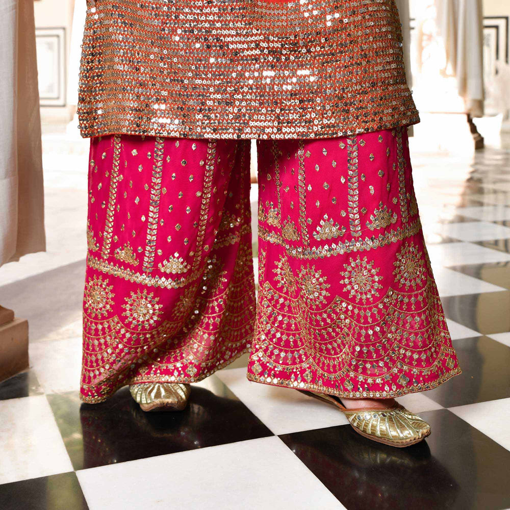 Plus Size Rust Embroidered Straight Suit Set