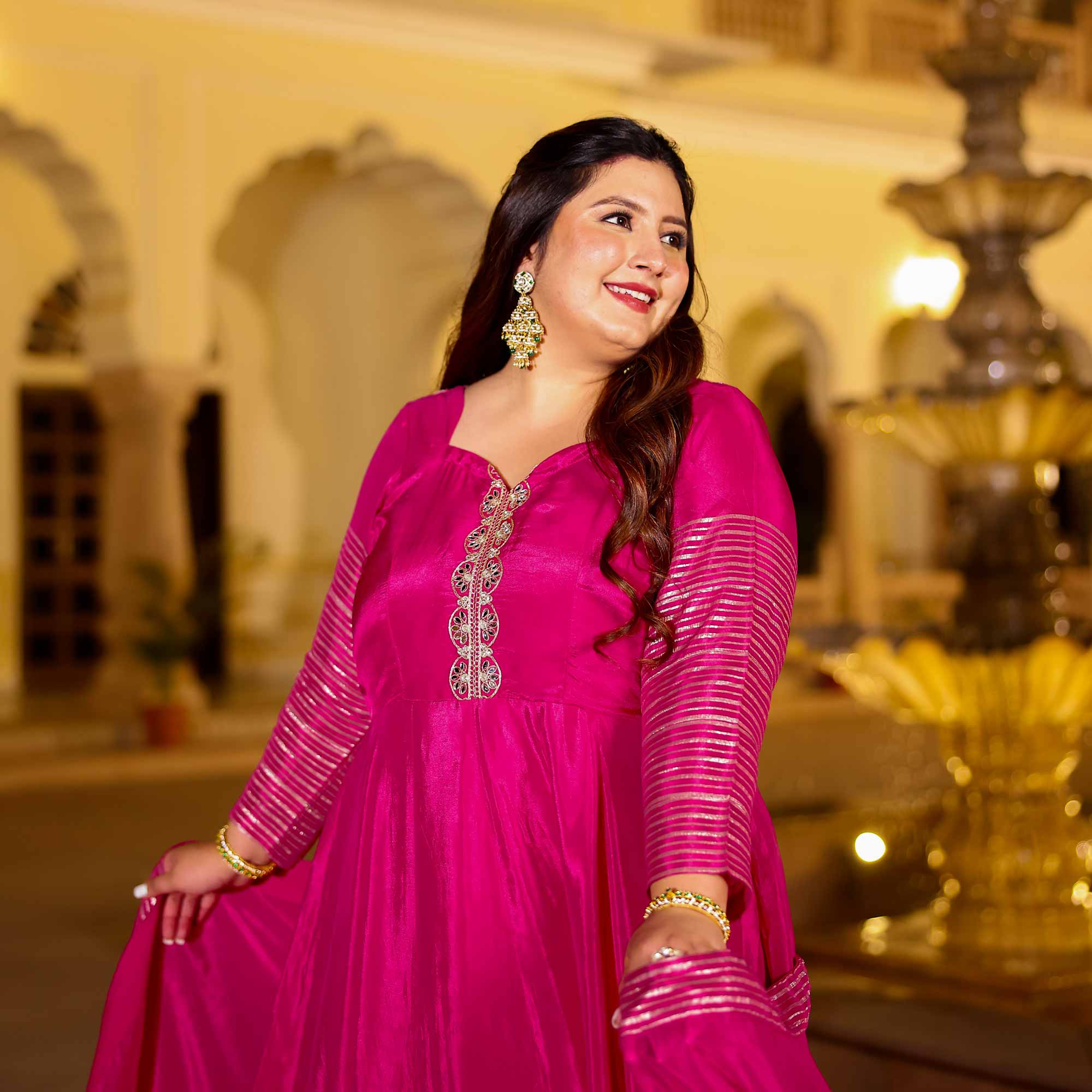 Dazzling Magenta Silk Anarkali Set