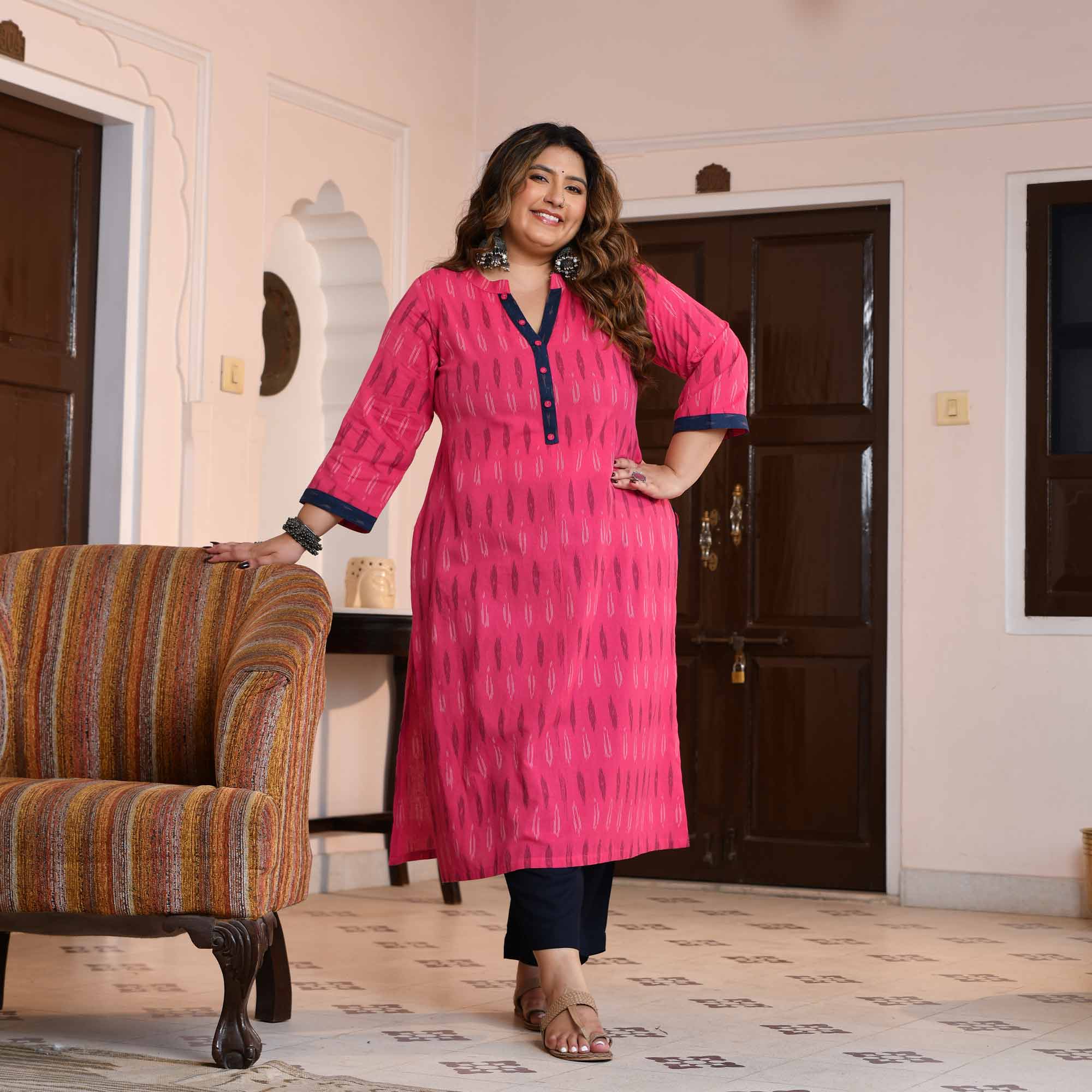 Akira- Pink Ikat Handwoven Organic Cotton Kurta