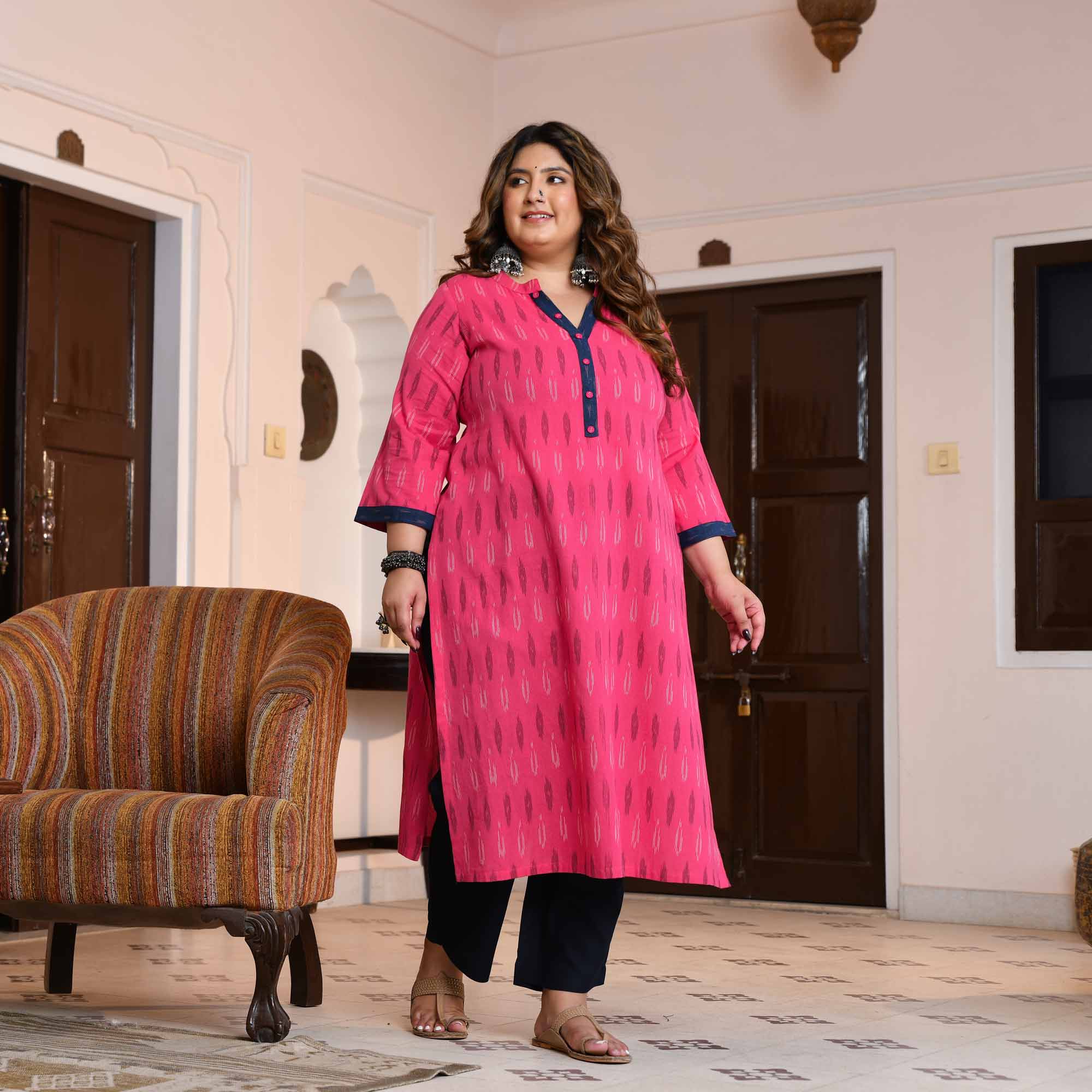 Akira- Pink Ikat Handwoven Organic Cotton Kurta