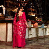 Sizzling Rose Glam Sequin Embroidered Drape Saree