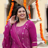 Mulberry Purple Thread & Sequine Embroidered Pure Georgette Suit Set