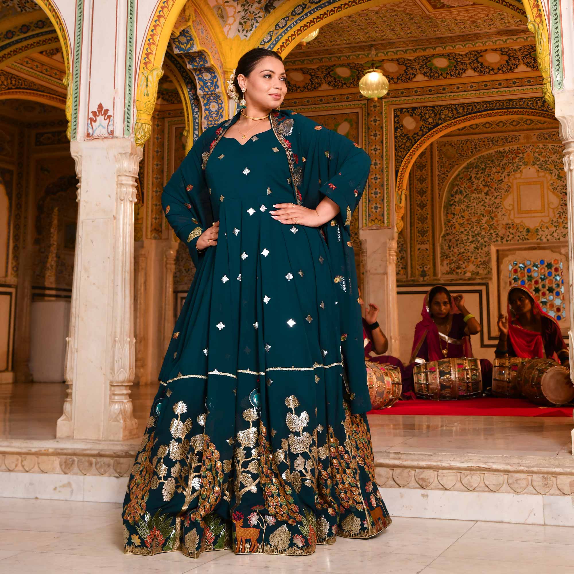 Buy Mayura Blue Embroidered Georgette Anarkali Set | Meera Plus Size L