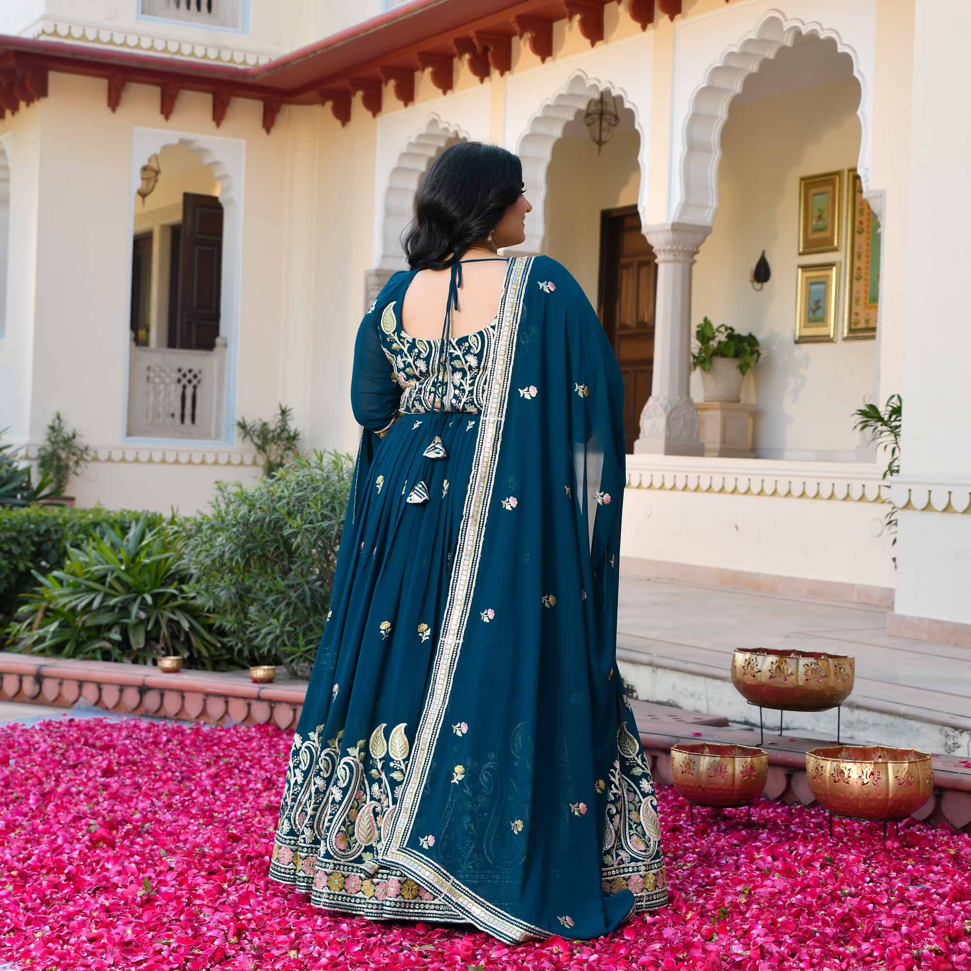 I Said Yes- Prussian Blue Thread & Gota Embroidered Georgette Lehenga Set