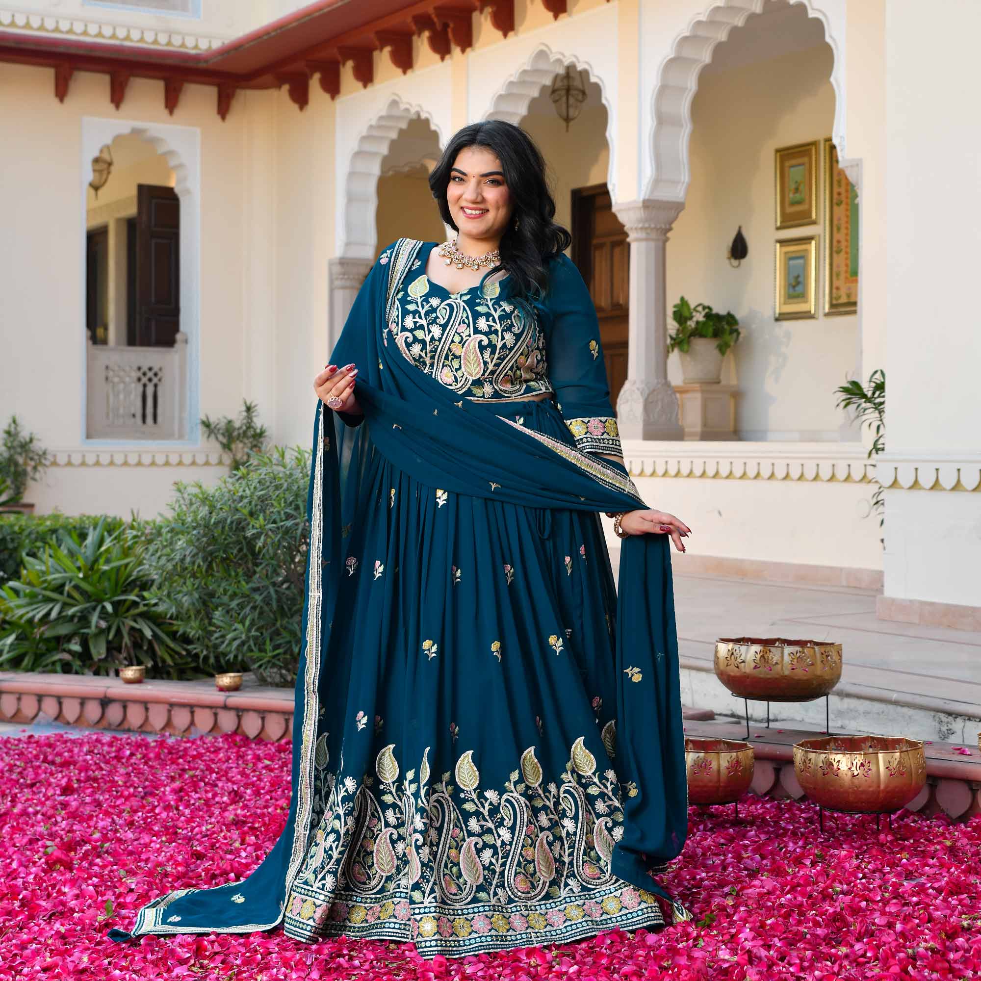 I Said Yes- Prussian Blue Thread & Gota Embroidered Georgette Lehenga Set