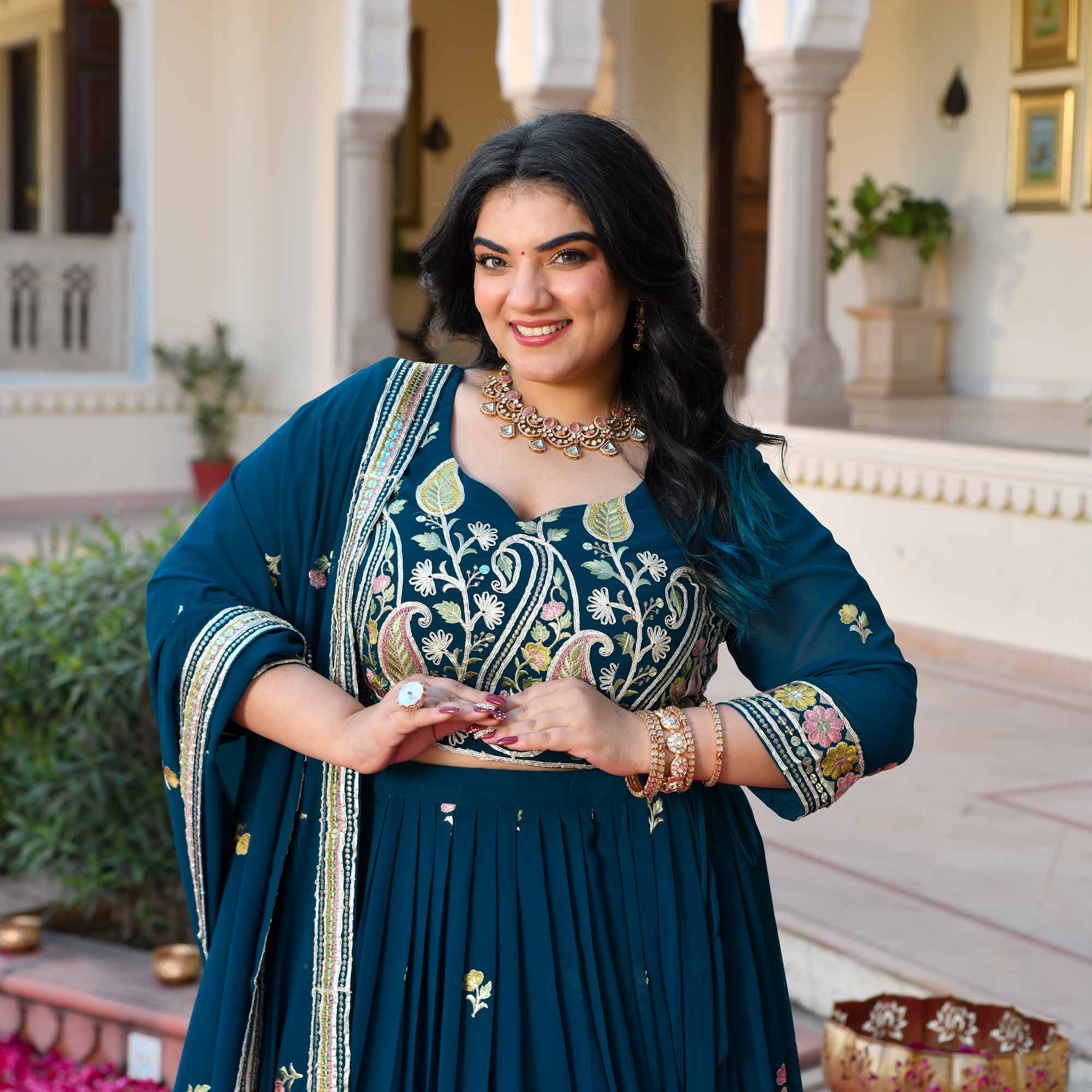 I Said Yes- Prussian Blue Thread & Gota Embroidered Georgette Lehenga Set