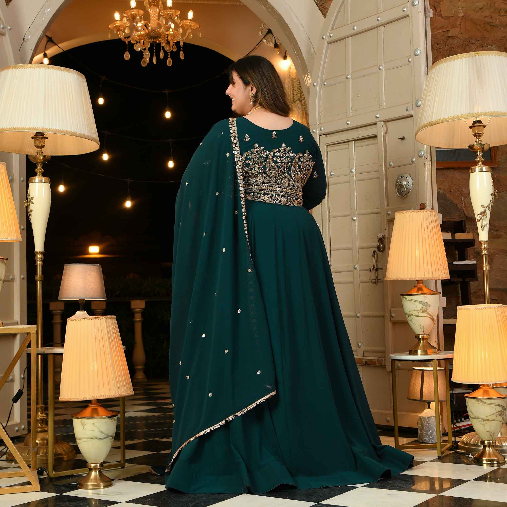 Shaam Suhani- Peacock Green Cutdana Embroidered Georgette Anarkali Set