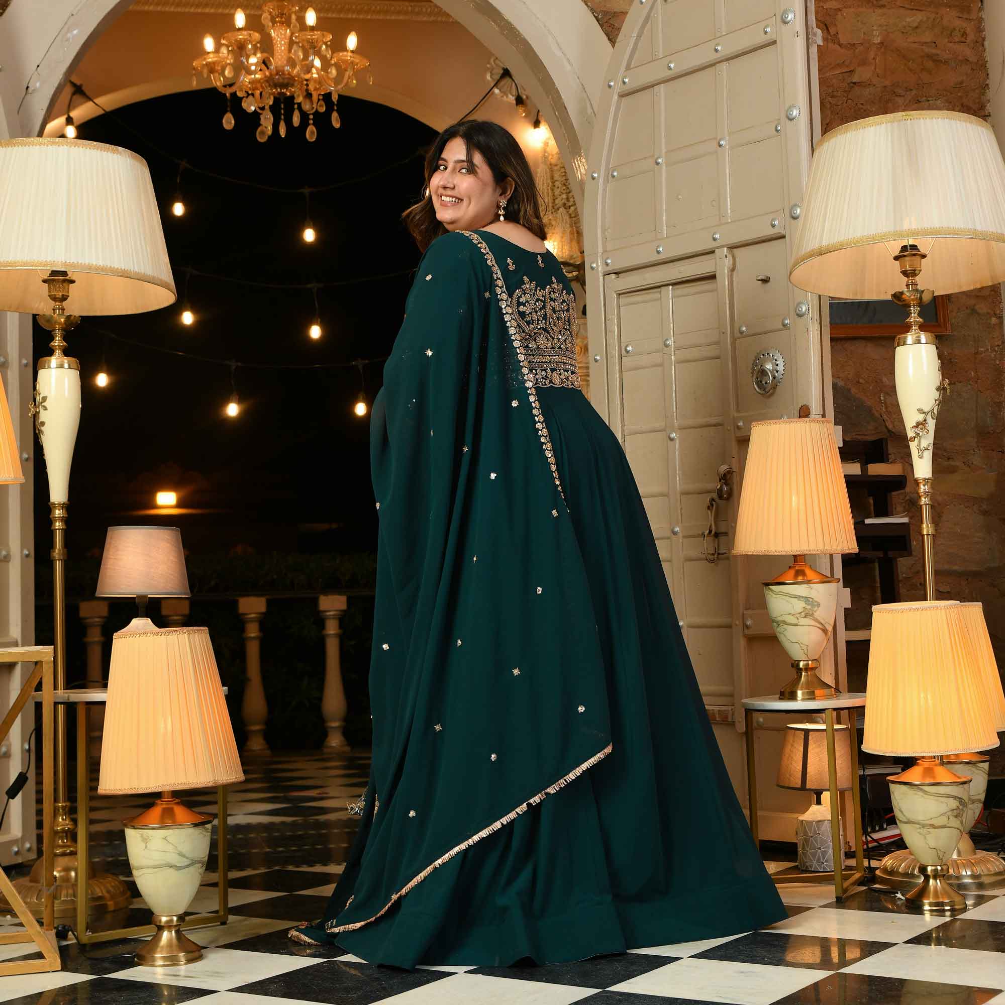 Shaam Suhani- Peacock Green Cutdana Embroidered Georgette Anarkali Set