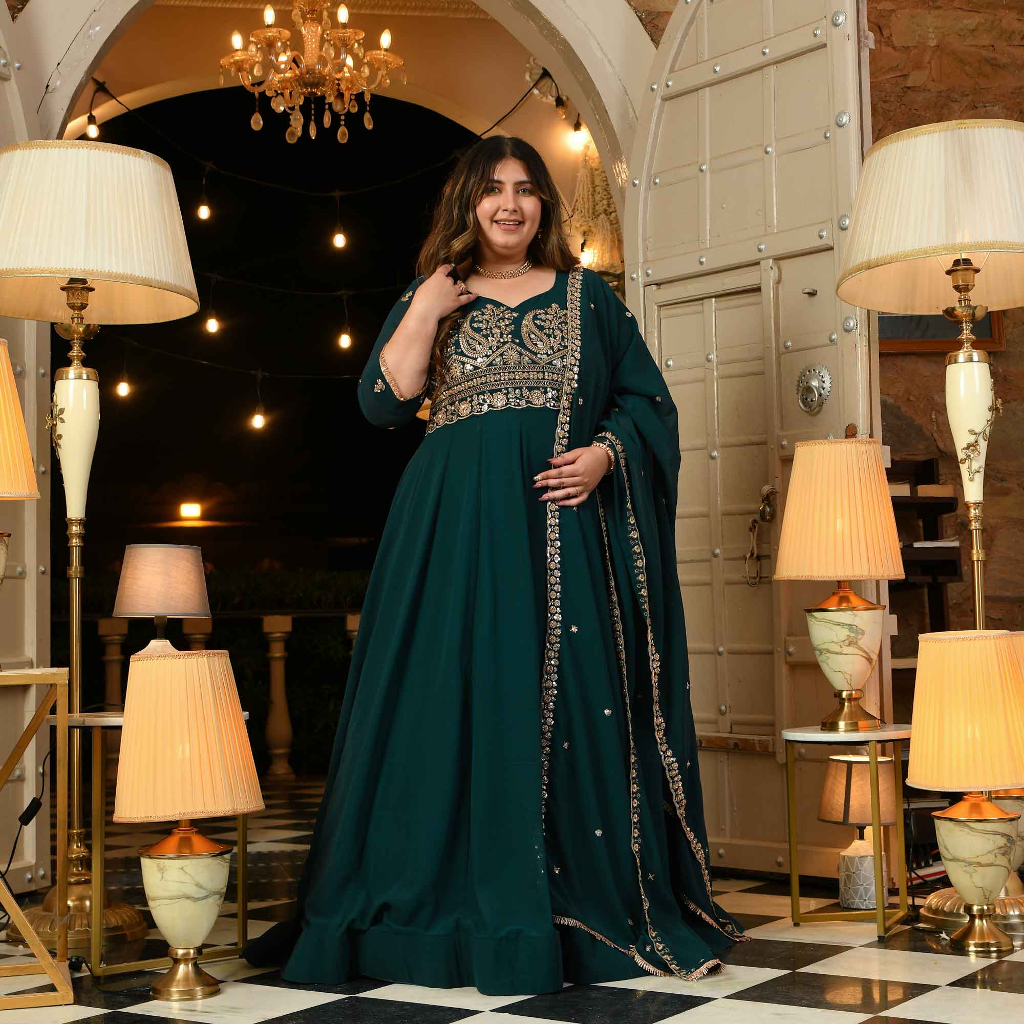 Shaam Suhani- Peacock Green Cutdana Embroidered Georgette Anarkali Set